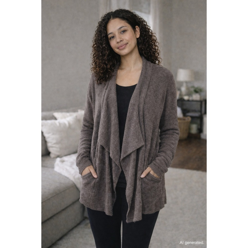 Barefoot Dreams Women Cardigan S/M Brown CozyChic Lite Draped Open Front Comfort